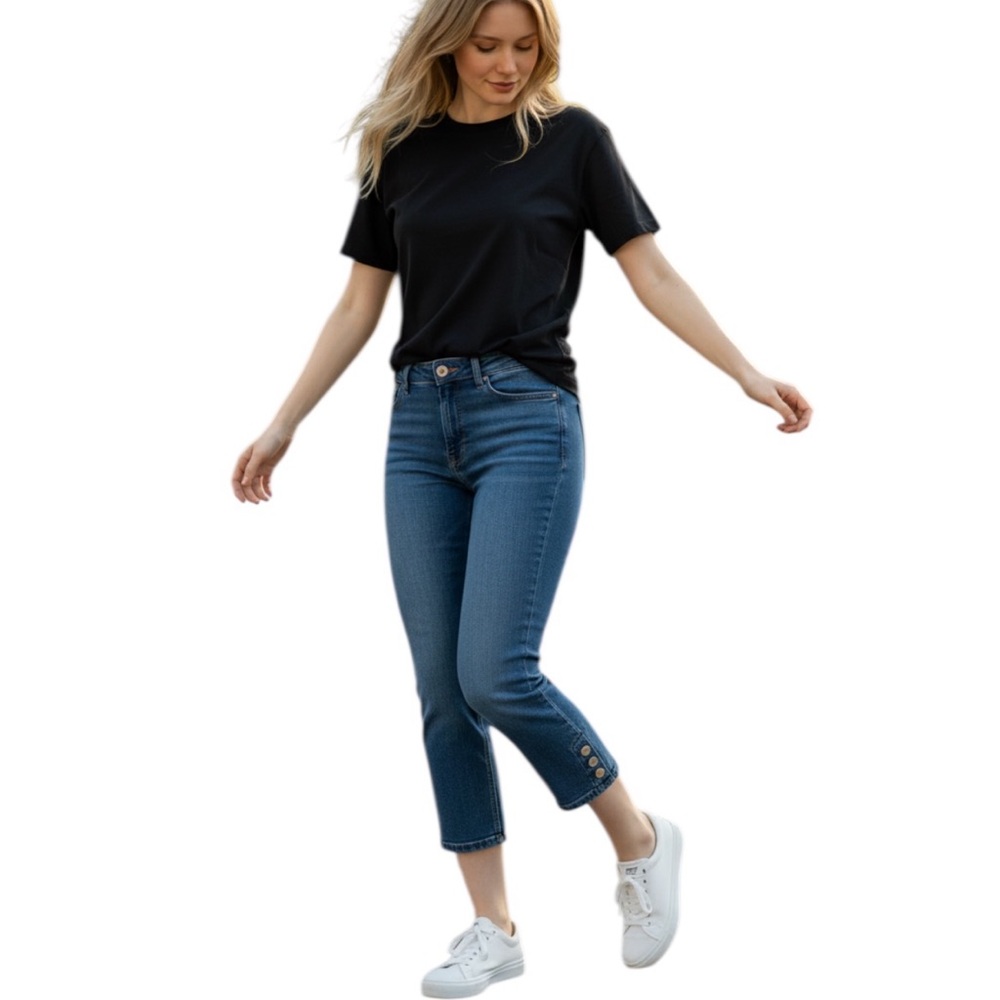 Soft Surroundings Pullon Blue Crop Stretch Jegging Jeans Three Button Detail PXS